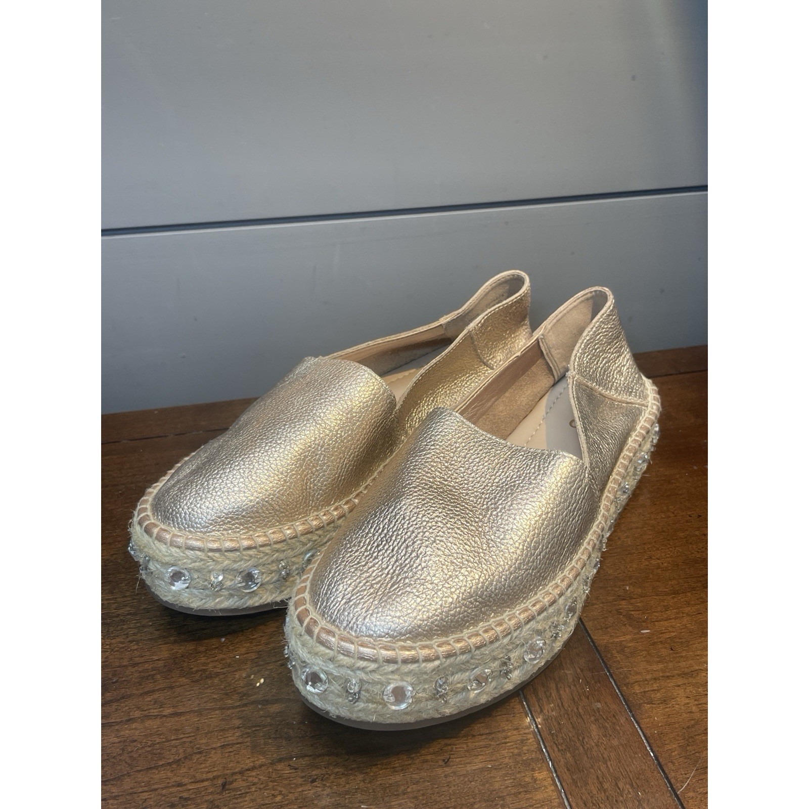 Aldo Oceradda Size 7 Rose Gold Diamante Real Leather Espadrilles Flat Shoes
